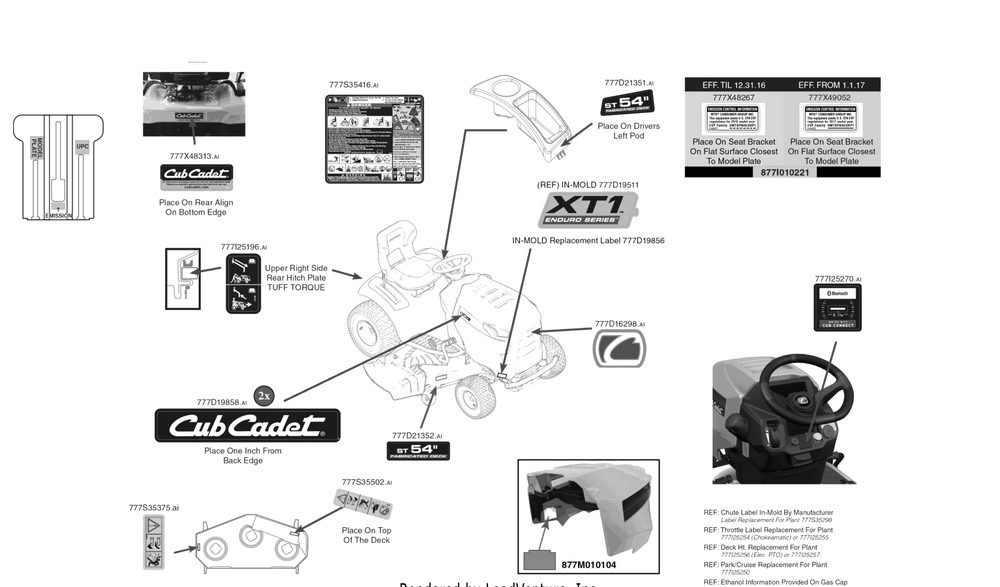 Label Map Diagram and Parts List for XT1-ST54KH (13AQA2CA056)(2017) Cub Cadet Lawn Tractor